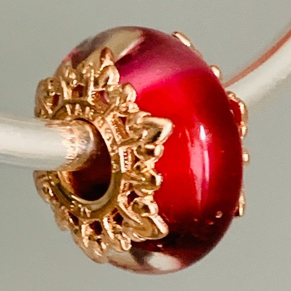 Pandora Pink Murano Glass & Leaves Charm 788244 - Picture 1 of 7
